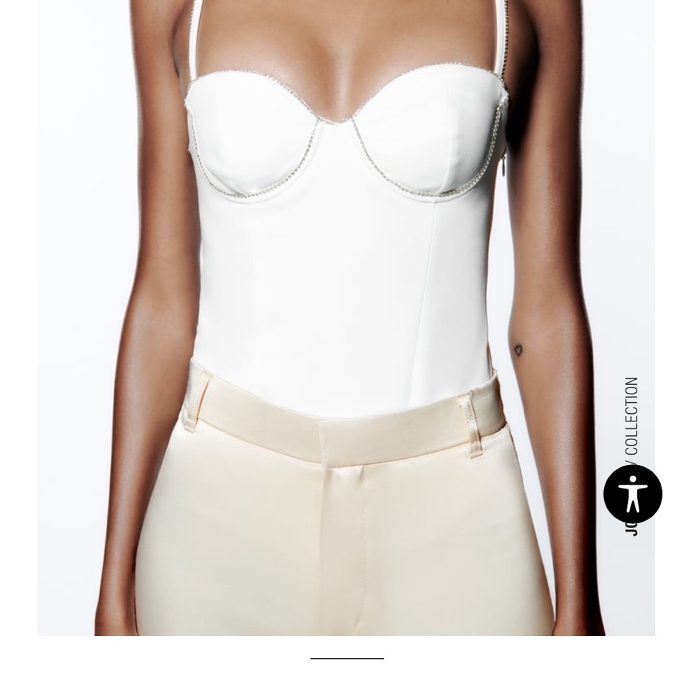 NWT Zara White Rhinestone Bodysuit